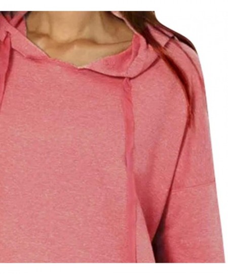 Tops Women's Casual Lace Up Long Sleeve Hoodie Pullover Solid Sweatshirt - Pink - CA18WAWY7UR
