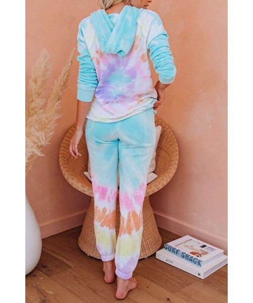 Nightgowns & Sleepshirts Women 2 Piece Tie Dye Sweatsuit Set Long Sleeve Pullover and Drawstring Sweatpants Sets - Hooded - M...