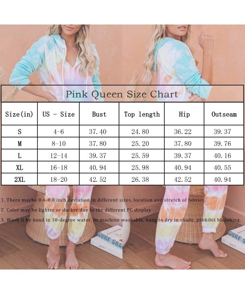 Nightgowns & Sleepshirts Women 2 Piece Tie Dye Sweatsuit Set Long Sleeve Pullover and Drawstring Sweatpants Sets - Hooded - M...