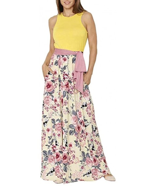 Baby Dolls & Chemises Women's Casual Loose Short Sleeve Floral Maxi Dresses with Pockets - Yellow a - CZ18TCOX6TY