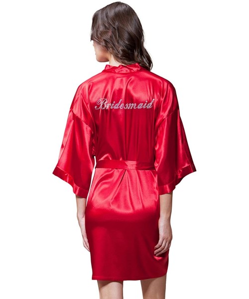 Robes Rhinestone Mother of The Bride Robe for Women Women's Satin Kimonoe for Bridesmaid and Bride Wedding Party - Red - CP12...