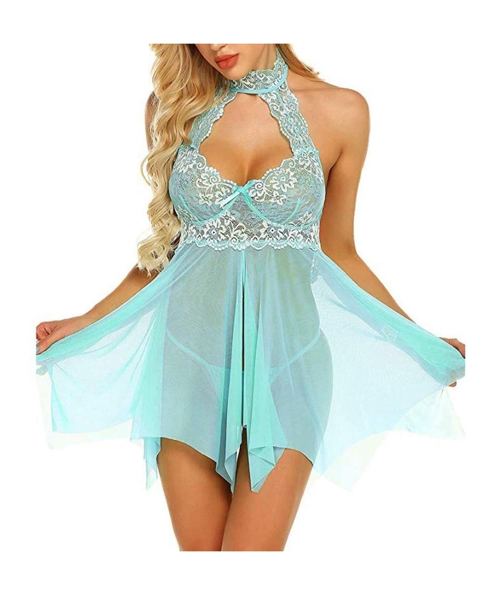 Nightgowns & Sleepshirts Women Lace Sleepwear Underwear Gauze Halter Nightgown Sexy Lingerie Dress- Intimates- Clothing Shoes...