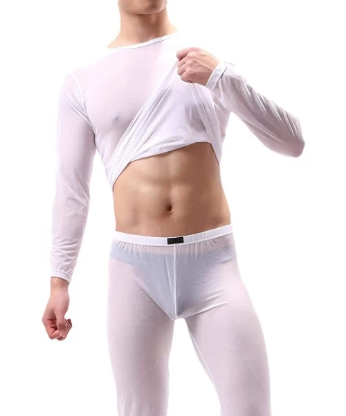 Sleep Sets Men's Sleepwear See-Through Nightwear Loungewear Pajama Sets - White - C119DDXXXSU