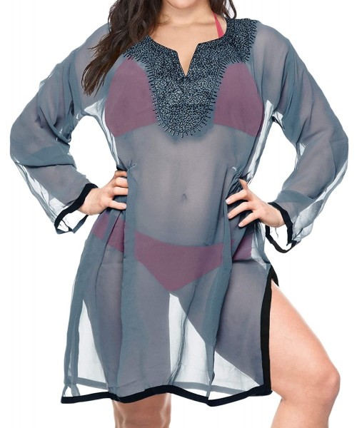 Nightgowns & Sleepshirts Women's Maxi Kaftan Swimwear Beach Cover Up for Swimwear Embroidered - Grey_j89 - CW12GEVX395