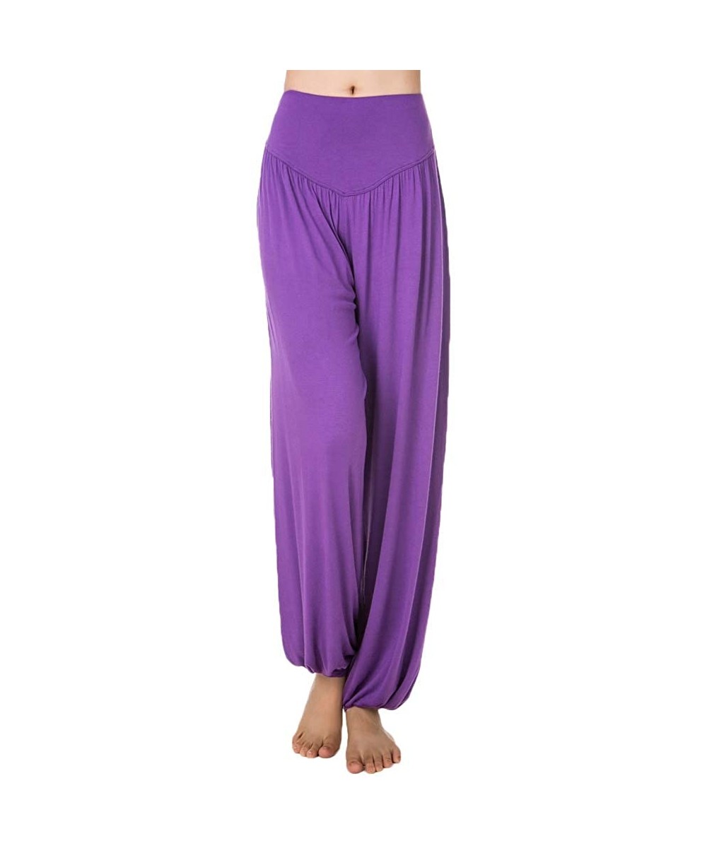 Bottoms Women's High Waisted Harem Pants Max Soft Thin Genie Loose Pant Casual Yoga Palazzo - Purple - CM18KHYHKZ5
