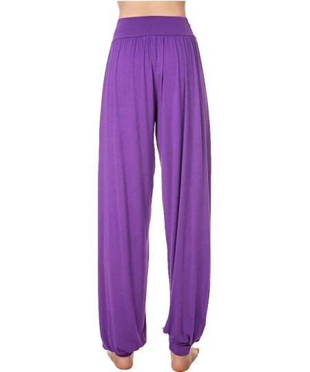 Bottoms Women's High Waisted Harem Pants Max Soft Thin Genie Loose Pant Casual Yoga Palazzo - Purple - CM18KHYHKZ5