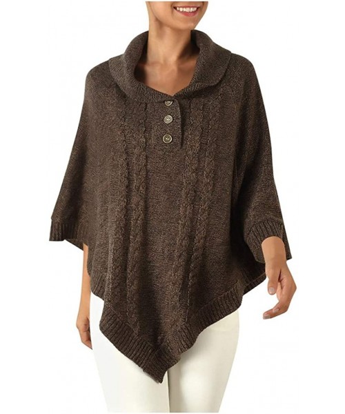 Thermal Underwear Women's Knitted Sweater Loose Pullovers Long Sleeve Irregular Cape Jacket - Coffee - CI18ZXLA7UA
