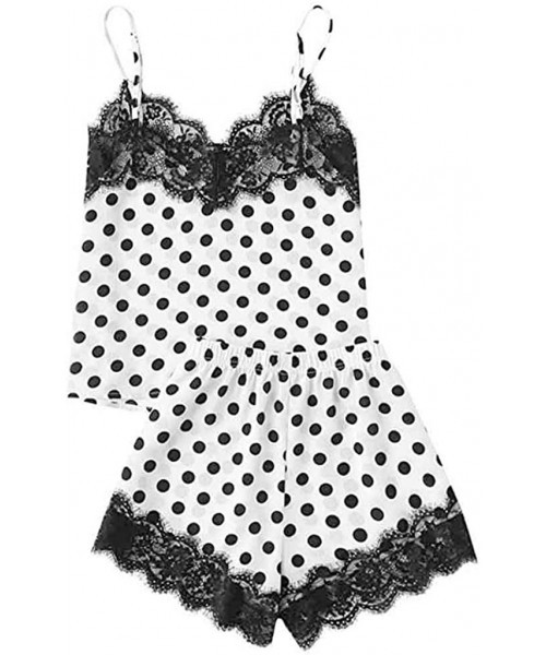 Accessories Women Sleepwear Sleeveless Strap Nightwear Lace Trim Satin Cami Top Pajama Sets - F-black - CZ18U8OZG3Z