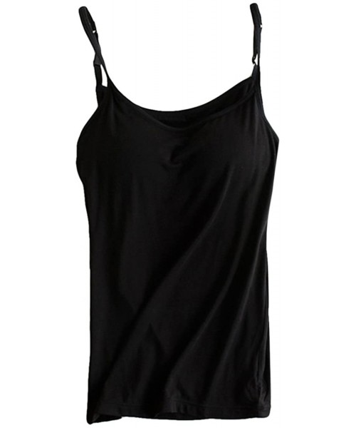 Camisoles & Tanks Women's Modal Built-in Bra Padded Camisole Tanks Tops - A-black - CI12H2SUV1R