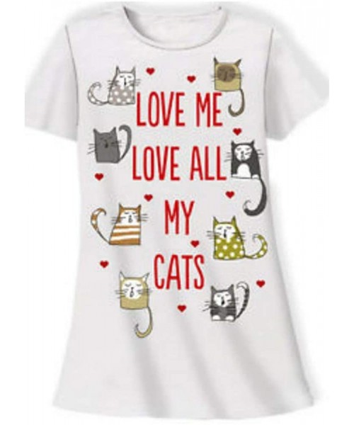 Nightgowns & Sleepshirts Nightshirt Says Love Me Love All My Cats- One Size White - CQ18W2KQMKI
