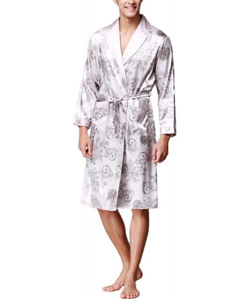 Robes Men's Lightweight Satin Sleep Robe Kimono Gown- Bathrobe for Men Long Style - Gray - C018DW8MGA6
