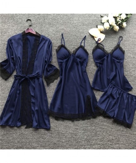 Nightgowns & Sleepshirts Women Pajamas Set Ladies Plus Size Sexy Lace V-Neck Robe Dress Babydoll Sleepwear Nightdress 4pcs Se...