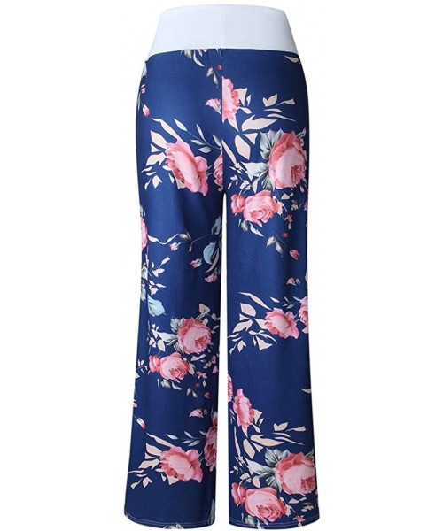 Bottoms Wide Leg Pants for Womens Ladies Comfy Stretch Floral Print Drawstring Palazzo Lounge Pants Casual Pajama Pants Blue ...