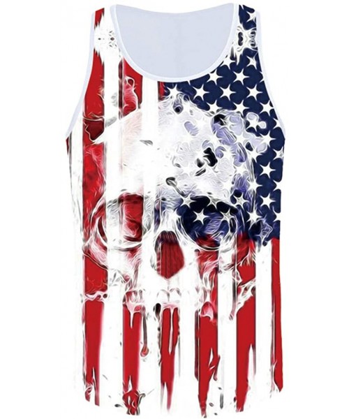 Thermal Underwear Men's Printed American Flag Skull Sleeveless Quick Dry Sport Tank Top for Outdoor Camping Training Vest - W...