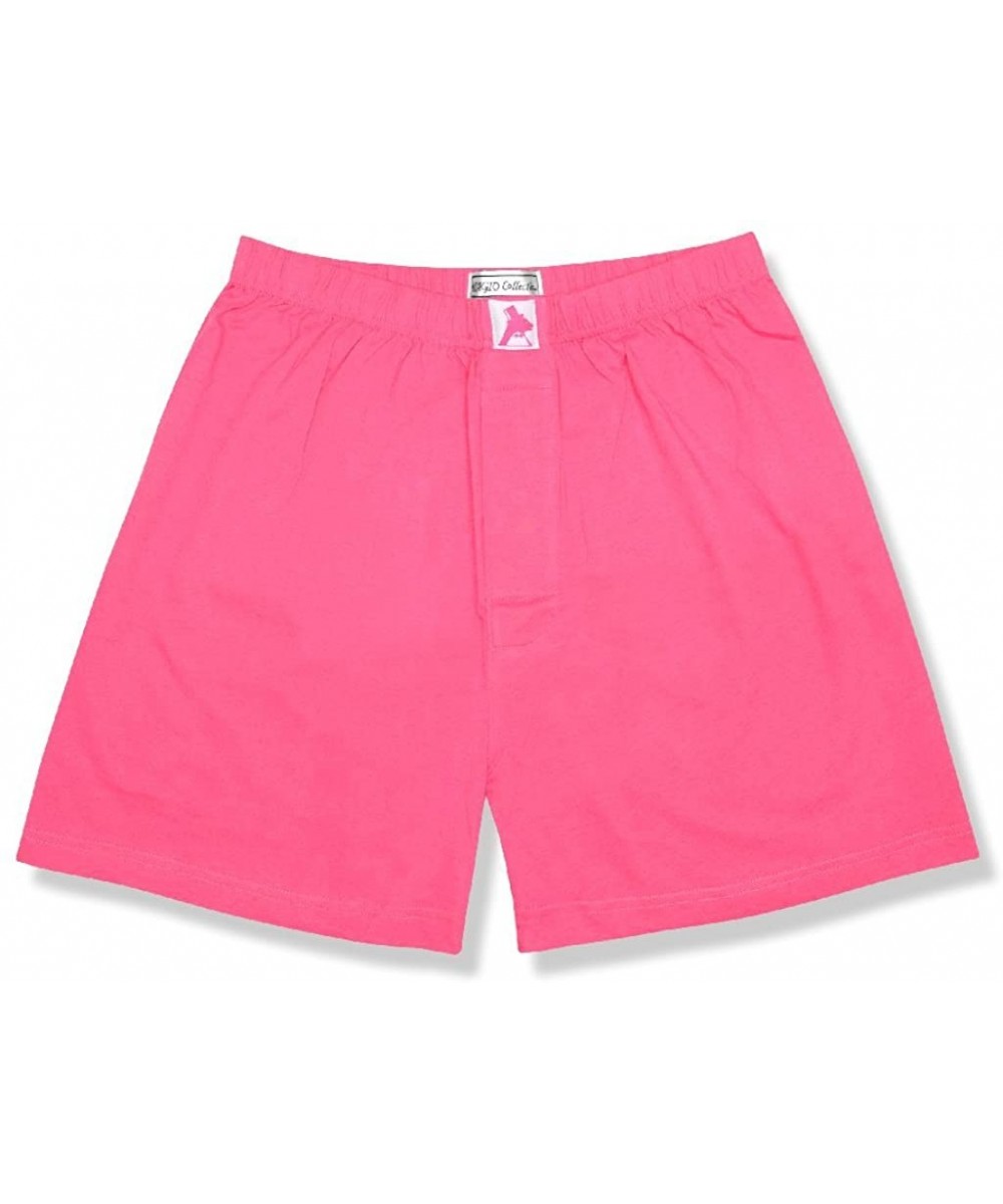 Boxers Mens Solid HOT Pink Fuchsia Color Boxer 100% Knit Cotton Shorts - CO11IVBIF6N