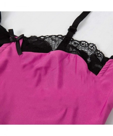 Nightgowns & Sleepshirts Women Sexy Lace Jumpsuit Underwear Flirty Pajamas Bodysuit Teddy Sleepwear Nightgown - Hot Pink - C5...