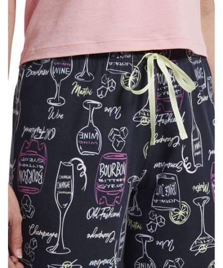 Bottoms Women's Printed Knit Capri Pajama Sleep Pant - Total Eclipse - Drink Them Up - CF193QK54ST