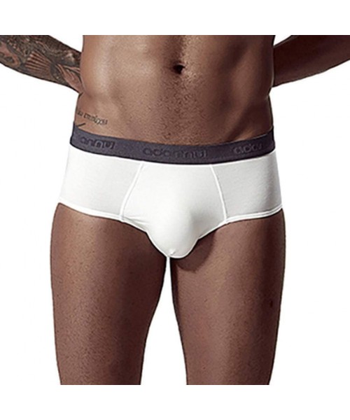 Trunks Men's Sexy Pouch Underpants Bulge Enhancing Shorts Underware Pure Color T Lingerie - White - CV192M406AD