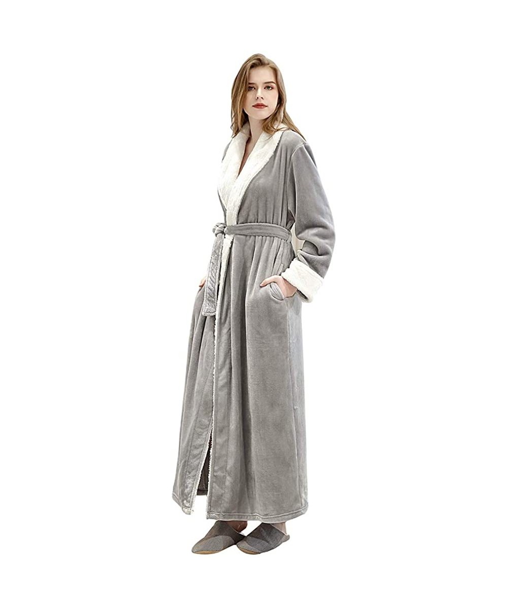 Robes Full Length Fleece Robe Cozy Plush Long Warm Bathrobe with Waist Belt for Womens - 1618-grey - CY18WZYIATN