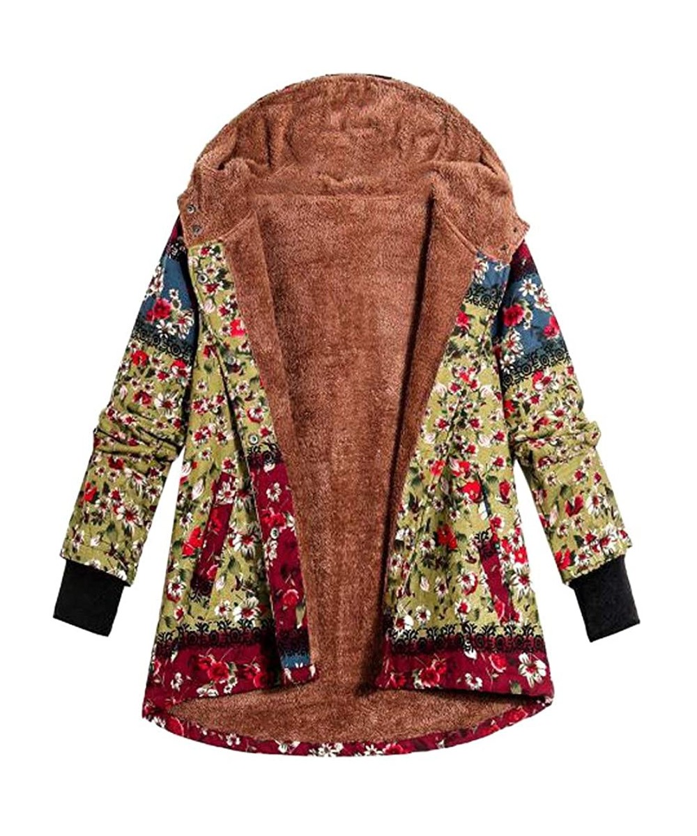 Garters & Garter Belts Women's Coat Winter Warm Outwear Floral Print Hooded Pockets Vintage Oversize Female Casual Outwear - ...