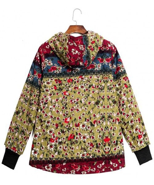 Garters & Garter Belts Women's Coat Winter Warm Outwear Floral Print Hooded Pockets Vintage Oversize Female Casual Outwear - ...