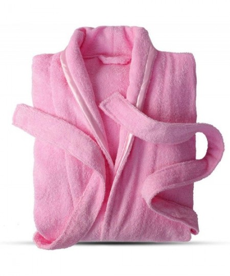 Robes Pure Cotton Toweling for Both Men Women Bathrobe Bath Warm Bathrobed Hotel Couples Nightgown - Pink - CW194XE44IX