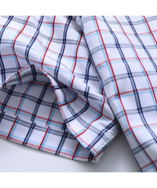Trunks Men Slim Hawaii Short Sleeve Plaid Printed Turn-Down Collar T-Shirt Tops Red - C8195R4XEW3