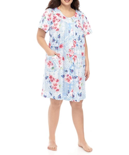 Robes Floral-Print Sateen Grip Front Short Robe - Pink/Blue - CT1903XXAOD