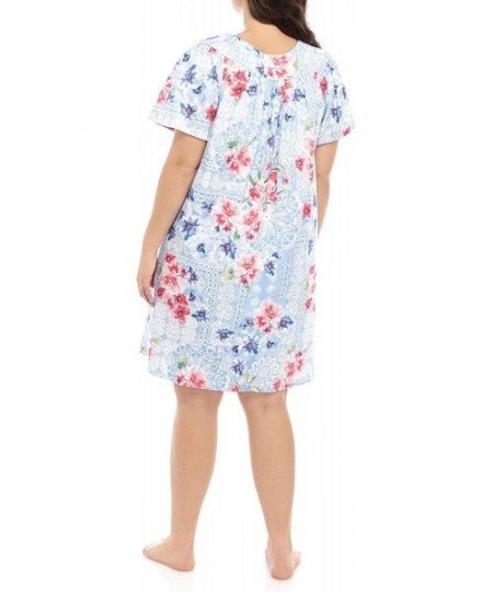 Robes Floral-Print Sateen Grip Front Short Robe - Pink/Blue - CT1903XXAOD