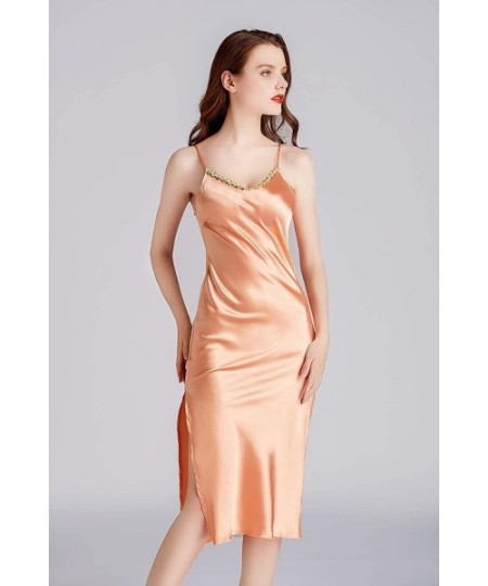 Baby Dolls & Chemises Women's Nightgowns Lace or Printed Loungewear Long Chemise Sleepwear - 15 Orange - C7197EK6KLQ