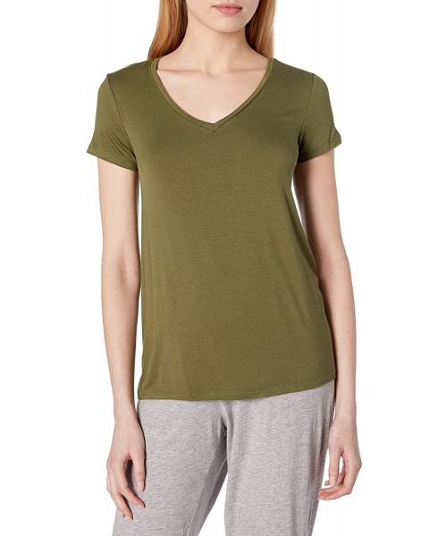 Tops Women's Loungewear V-Neck Short Sleeve T-Shirt - Cypress Green - CQ188OA0K0S