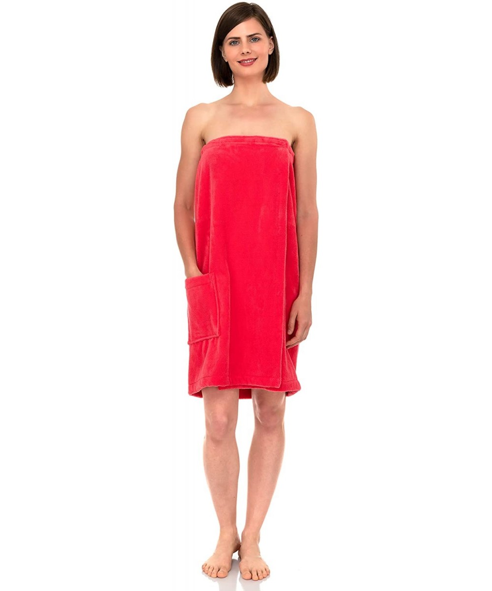 Robes Women's Wrap- Shower & Bath- Water Absorbent Cotton Lined Fleece - Calypso Coral - CN18SC857LK
