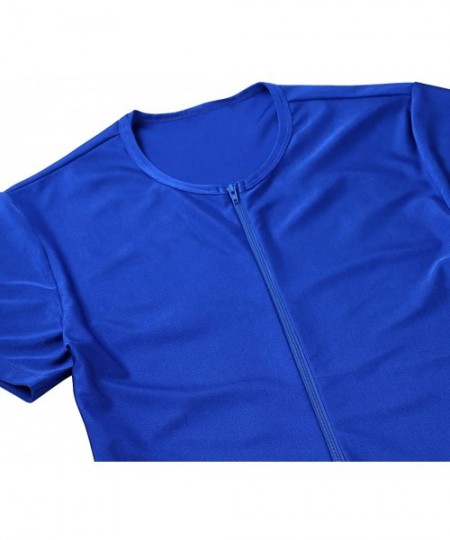 Trunks Men's Stretchy Short Sleeves Leotard Gym Workout Athletic Wrestling Singlet Bodysuit - Blue - CR18THX65MY