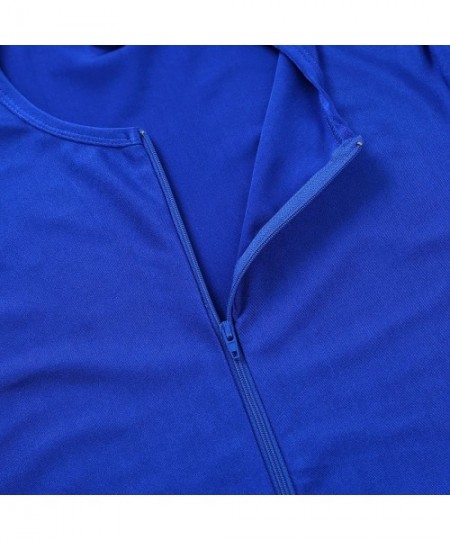 Trunks Men's Stretchy Short Sleeves Leotard Gym Workout Athletic Wrestling Singlet Bodysuit - Blue - CR18THX65MY