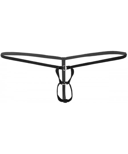 G-Strings & Thongs Mens Low Rise Mini Micro G-String Thong Lingerie Briefs Cheeky Panty O-Ring Holes Underwear - Black - CX19...