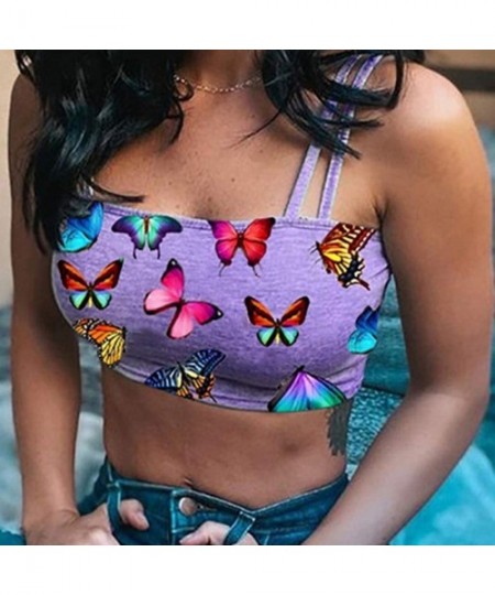 Camisoles & Tanks Butterfly Tube Top for Women- Sexy Camisole Summer Short Vest Crop Top Tanks - Purple - C0190ZUU7QT