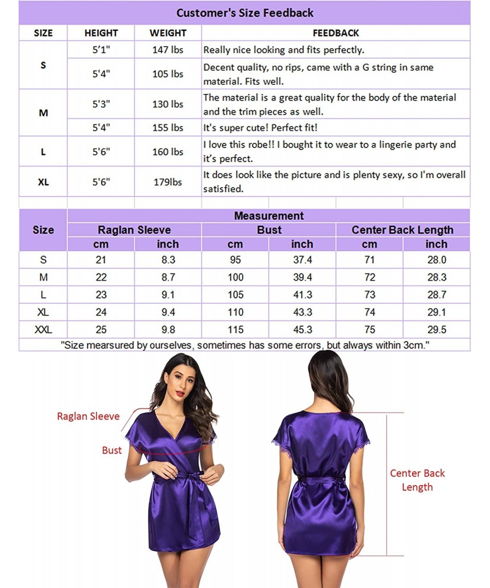 Women Lingerie Robe Satin Lace Trim Sexy Kimono Robes with Inside Ties ...