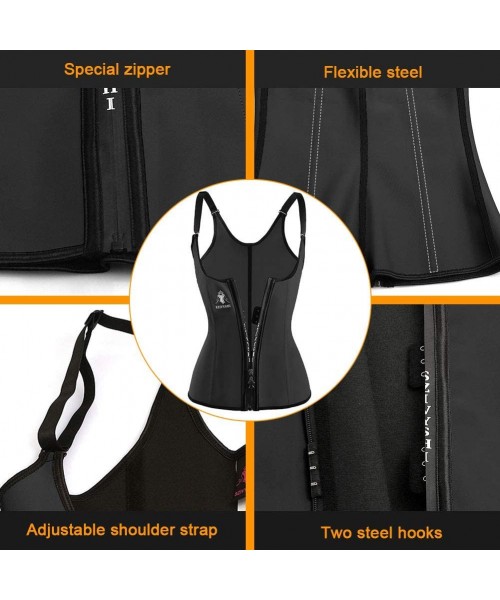 Shapewear Women's Waist Cincher Trainer Trimmer Neoprene - Slimmer Zipper Latex Bone Corset with Adjustable Straps - Black - ...
