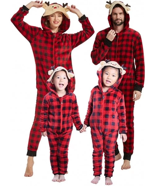 Sets Family Matching Christmas Pajamas Set Sleepwear Soft Fleece Reindeer Printed Onesie For Kids and Adults - Black and Red ...