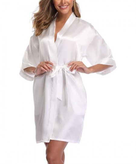 Robes Silky Bridesmaid Robes- Satin Kimono Robe for Women- Pure Colour- Short - White - C918E0D26ZY