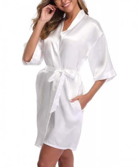 Robes Silky Bridesmaid Robes- Satin Kimono Robe for Women- Pure Colour- Short - White - C918E0D26ZY