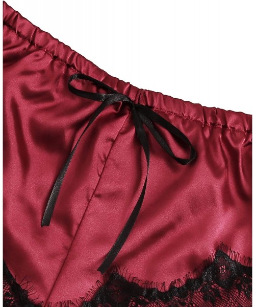 Sets Women's Satin Lace Cami Top and Shorts Pajama Set - Burgundy - CW192ZIZS9R
