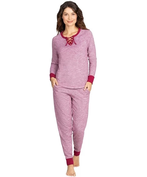 Sets Cotton Pajamas Women - PJ Sets for Women- Slub Knit - Garnet - C618SKZW54U