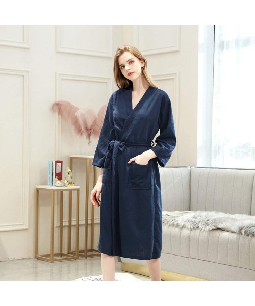 Robes Robes for Women Men Mid Length Pure Colour Kimono Bathrobe Homewear Nightgown Loungewear with Pockets Waistband - Navy ...