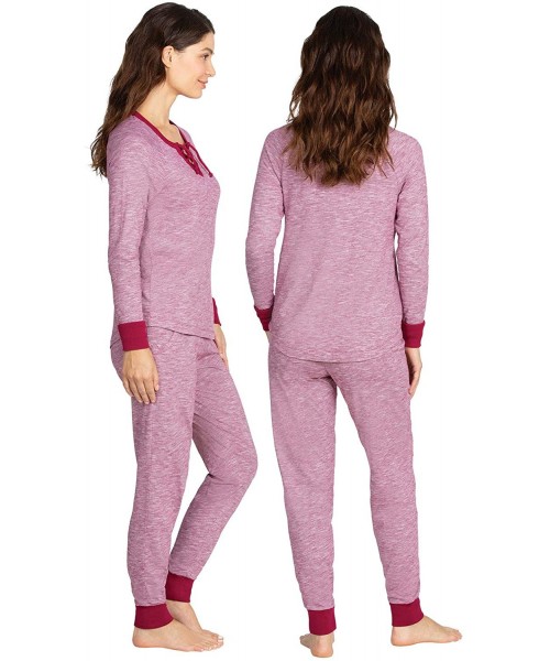 Sets Cotton Pajamas Women - PJ Sets for Women- Slub Knit - Garnet - C618SKZW54U