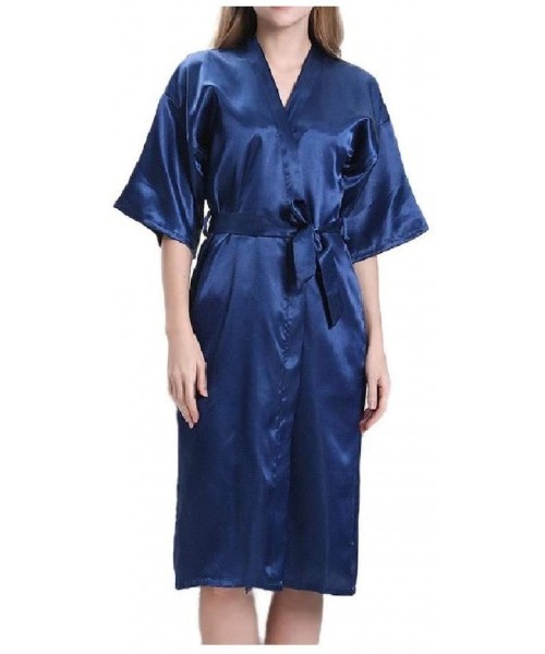 Robes Women's Bridesmaid Wrap Loungewear Lounger 1/2 Long Sleeve Lounge Robe Blue L - Blue - CU19DCUXSLD