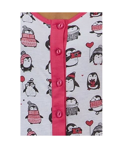 Sets Women's Plus Size Knit Button Front One Piece Pajama Jumpsuit - Holiday Penguins - C912MA1YA3C