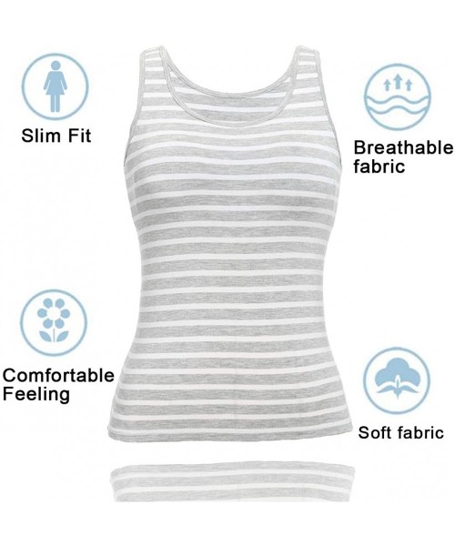 Camisoles & Tanks Camisoles for Women with Built in Bra-Basic Layering Tank Top Padded Bra Undershirt(S-3XL) - Striped Grey-1...