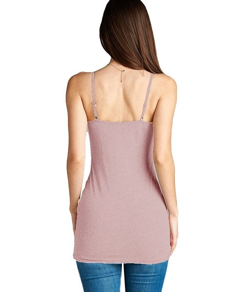 Camisoles & Tanks Women's Basic Solid Long Length Adjustable Spaghetti Strap Tank Top - Dark Pink - CU18GHEOQ7T