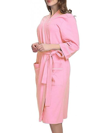 Robes Women Cotton Pajamas Solid Color Nightgown Lingerie Bathrobe with Belt Sleepwear - A Pink - CP196SOZ94K